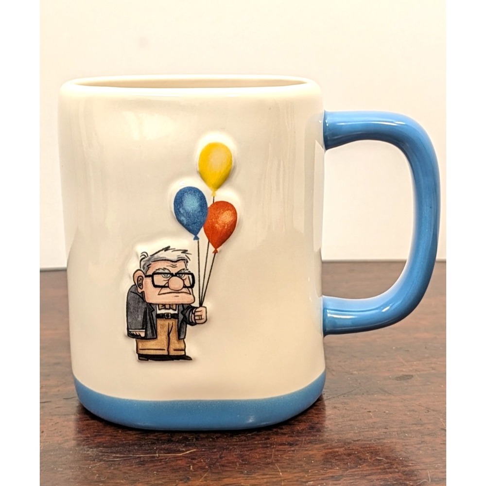 Rae Dunn Disney Pixar UP Carl Fredricksen Adventure Hero Mug Balloons Blue 16oz
